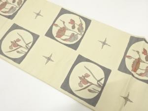 枡に花模様織り出し　袋帯